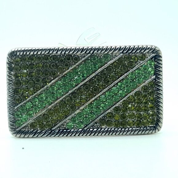 Bohemian style Fashion rectangle Belt Buckle with green & dk green Rhinestone - Picture 2 of 4